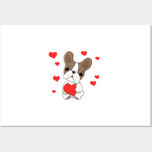 French Bulldog  with Love Hearts, Cute Frenchie for dog lovers. Posters and Art